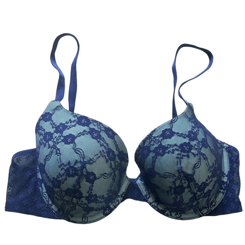 Victoria Secret Blue Lace Lined Demi Bra 34D